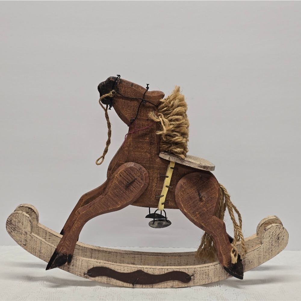 Vintage Handcrafted Amish Wooden Doll Rocking Horse Country Decor Figurine 12"